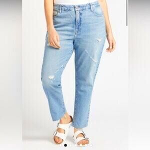 Good American Distressed Raw Hem Jeans Light Wash Denim Cotton Stretch Casual 30